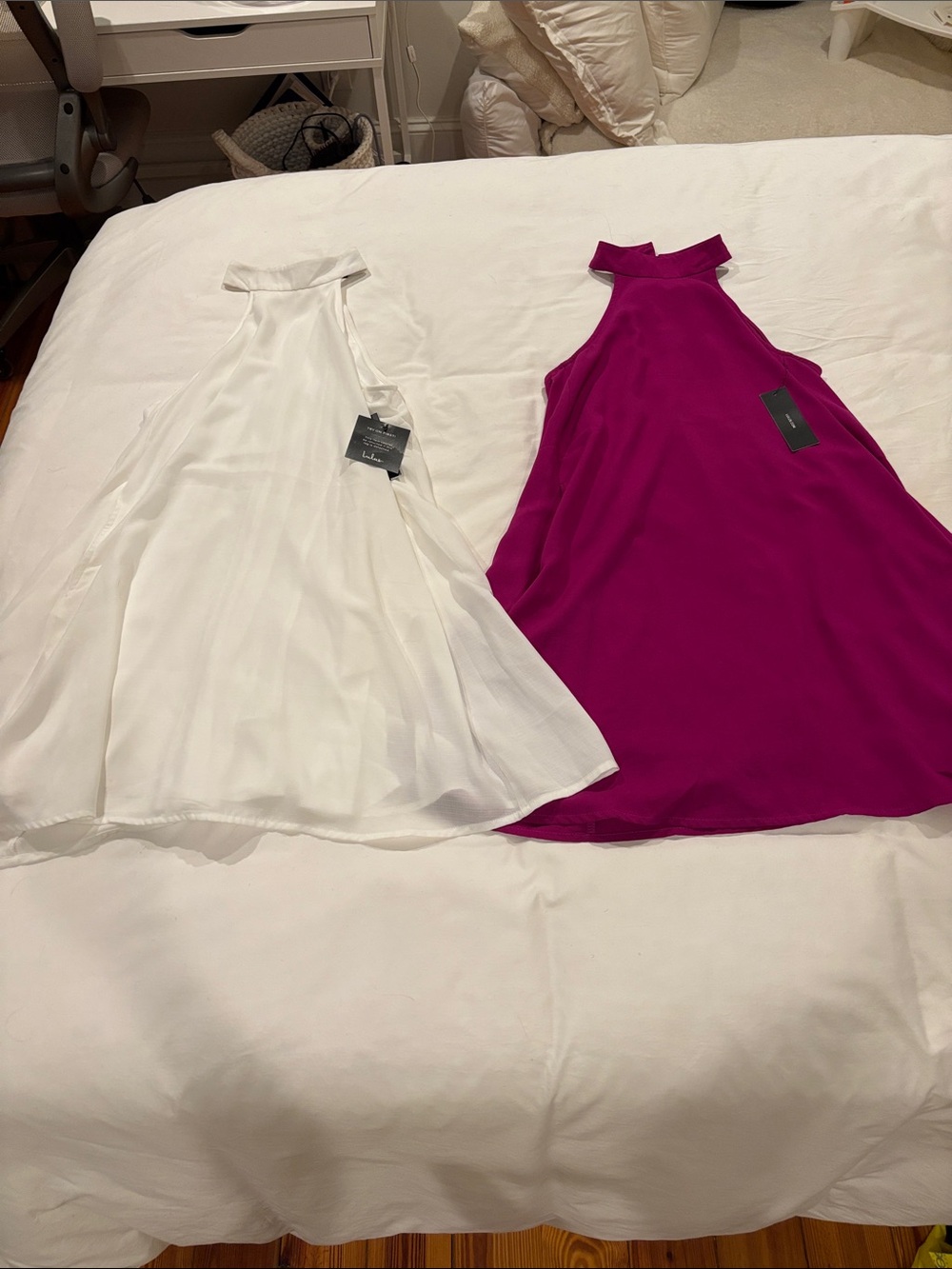 NWT Lulu's White & Fuchsia (punk / purple)  Halter Swing Dress Bundle Duo